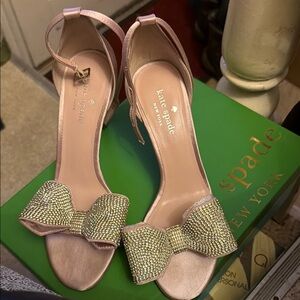 kate spade New York Pink Crystal Bow Ankle-Strap Sandals